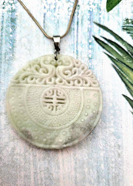 White Jade Carved Necklace