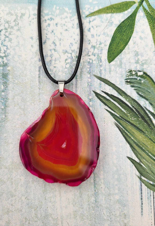 Pink Agate slice necklace