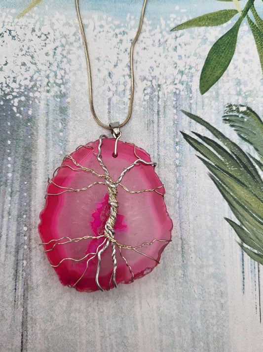 Pink Agate Tree Necklace