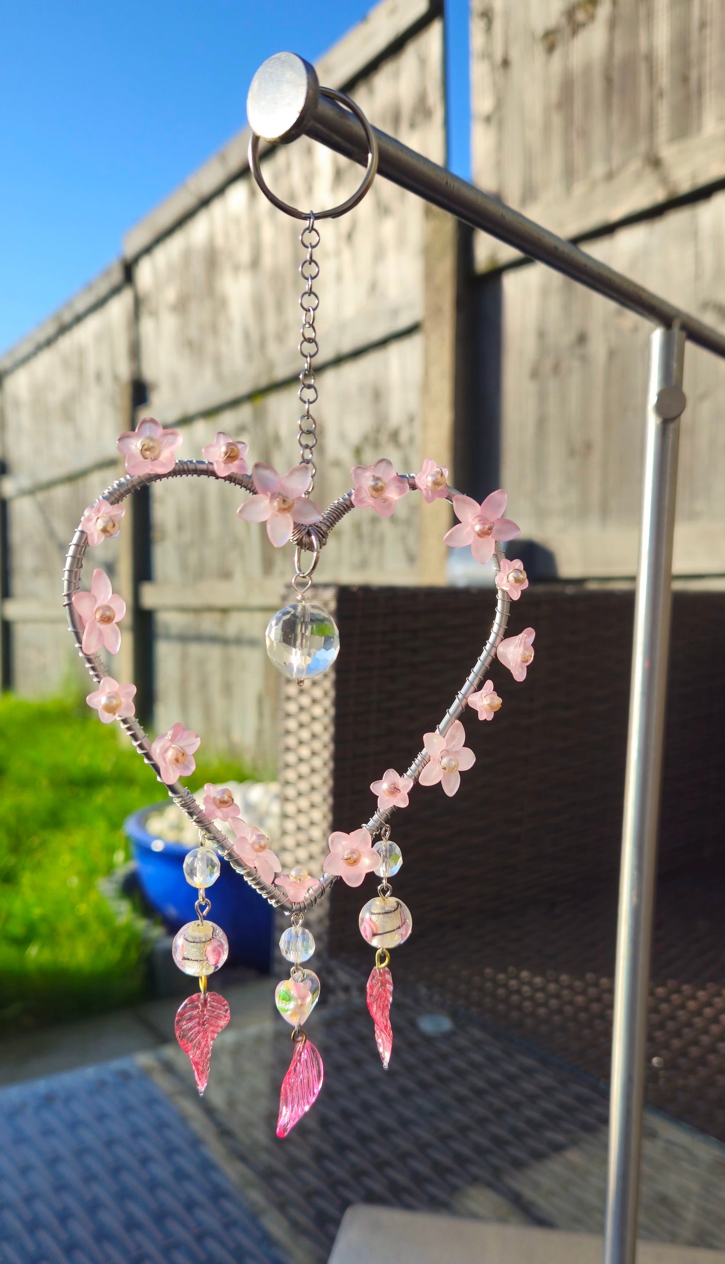 Pink Flower Heart Suncatcher